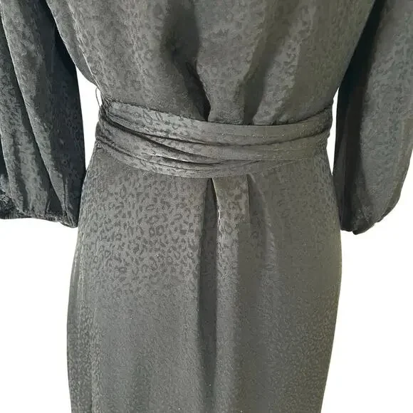 Good American Black Cheetah Print Wrap Dress Romantic Flirty Size 3 (L) - Picture 8 of 10